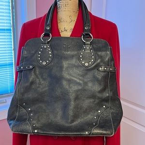 Frye distressed leather tote; black/dark gray